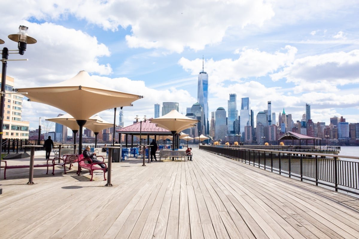 Boardwalk overlooking NYC skyline from Jersey City